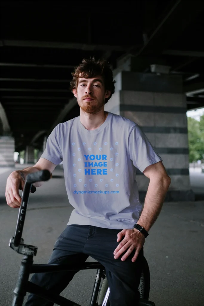 Man Wearing Light Gray T-shirt Mockup Front View Template