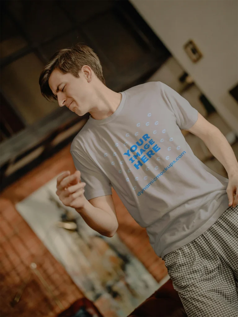 Man Wearing Light Gray T-shirt Mockup Front View Template