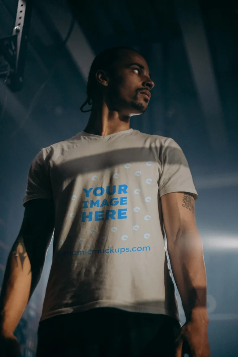 Man Wearing Light Gray T-shirt Mockup Front View Template