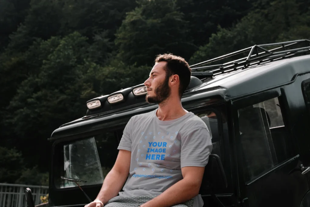 Man Wearing Light Gray T-shirt Mockup Front View Template