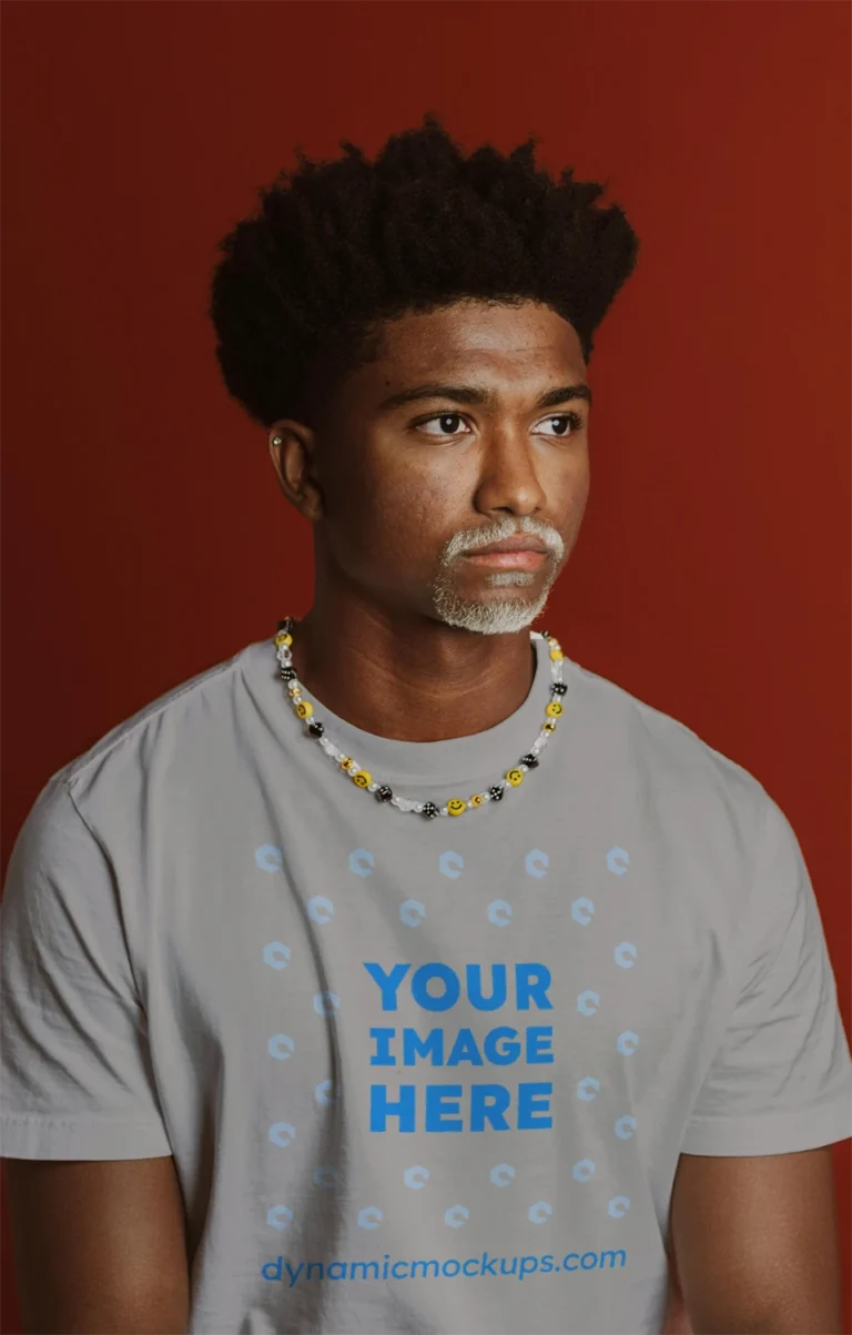 Man Wearing Light Gray T-shirt Mockup Front View Template