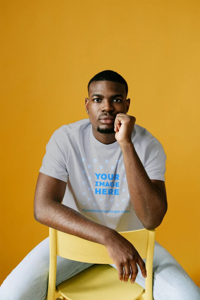 Man Wearing Light Gray T-shirt Mockup Front View Template