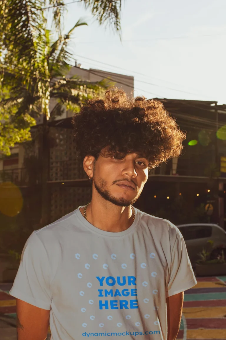 Man Wearing Light Gray T-shirt Mockup Front View Template