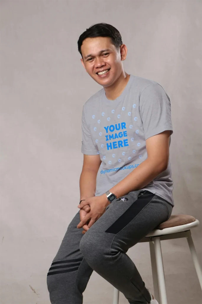 Man Wearing Light Gray T-shirt Mockup Front View Template