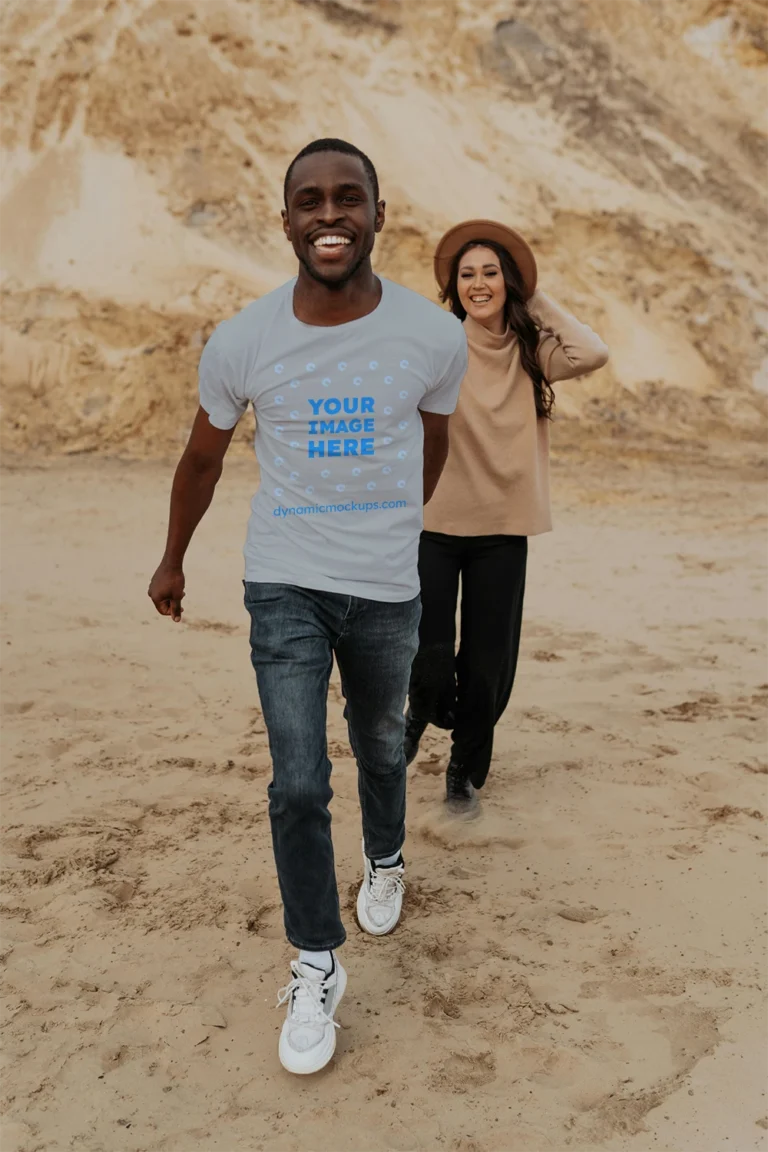 Man Wearing Light Gray T-shirt Mockup Front View Template