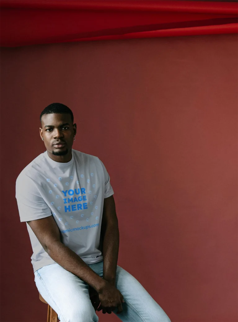 Man Wearing Light Gray T-shirt Mockup Front View Template