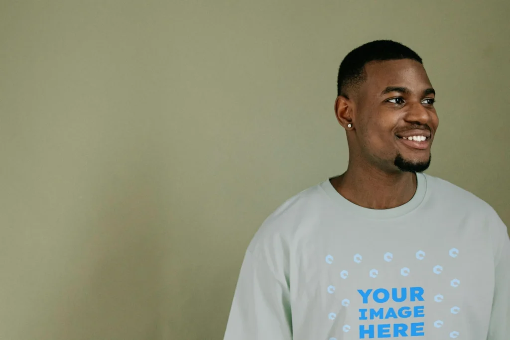 Man Wearing Light Gray T-shirt Mockup Front View Template