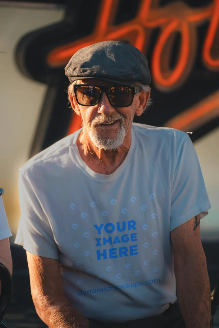 Man Wearing Light Gray T-shirt Mockup Front View Template