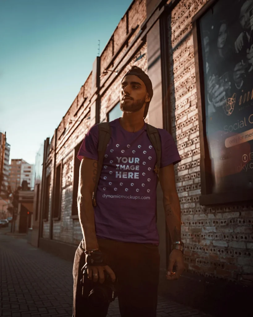 Man Wearing Maroon T-shirt Mockup Front View Template