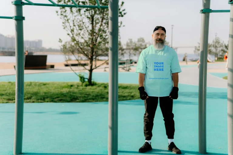 Man Wearing Mint T-shirt Mockup Front View Template