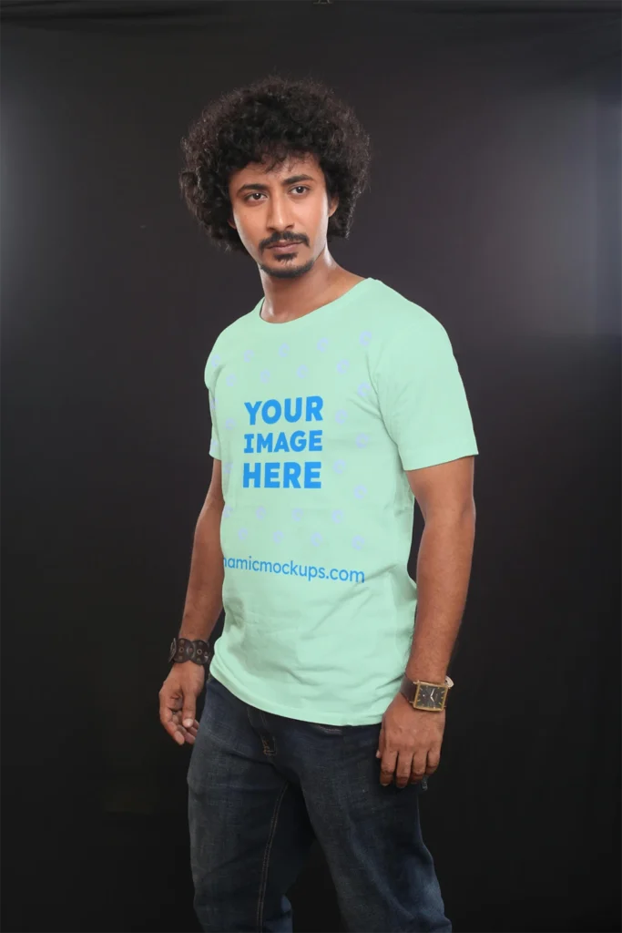 Man Wearing Mint T-shirt Mockup Front View Template