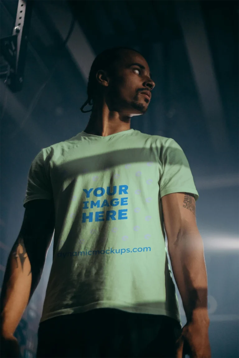 Man Wearing Mint T-shirt Mockup Front View Template