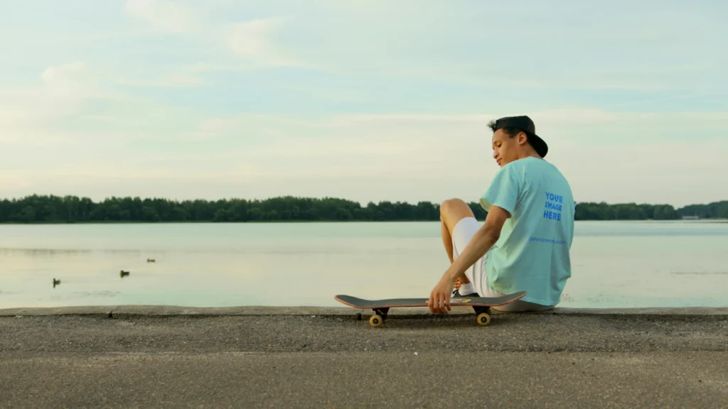 Man Wearing Mint T-shirt Mockup Front View Template