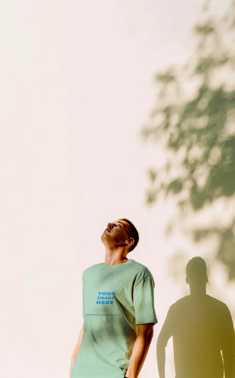 Man Wearing Mint T-shirt Mockup Front View Template