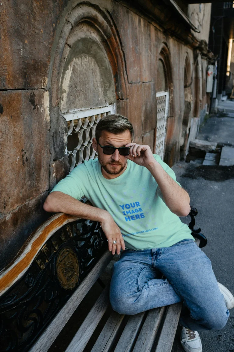 Man Wearing Mint T-shirt Mockup Front View Template