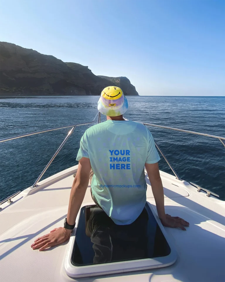 Man Wearing Mint T-shirt Mockup Back View Template