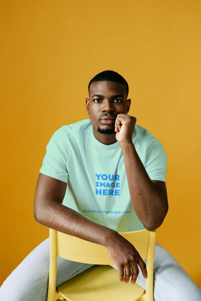 Man Wearing Mint T-shirt Mockup Front View Template