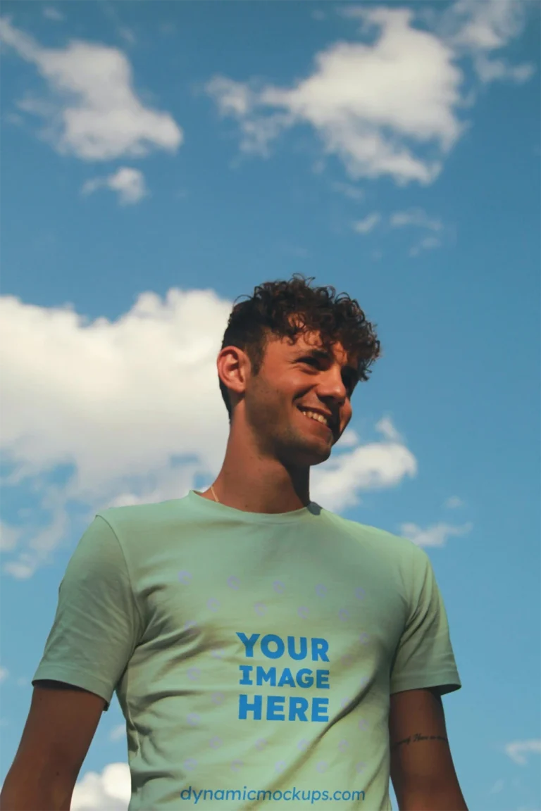 Man Wearing Mint T-shirt Mockup Front View Template