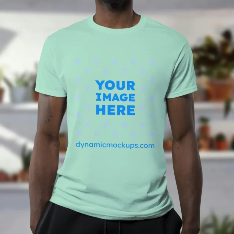 Man Wearing Mint T-shirt Mockup Front View Template