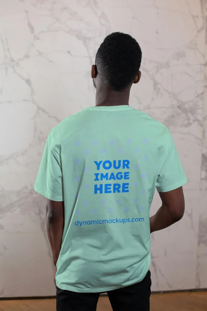 Man Wearing Mint T-shirt Mockup Back View Template