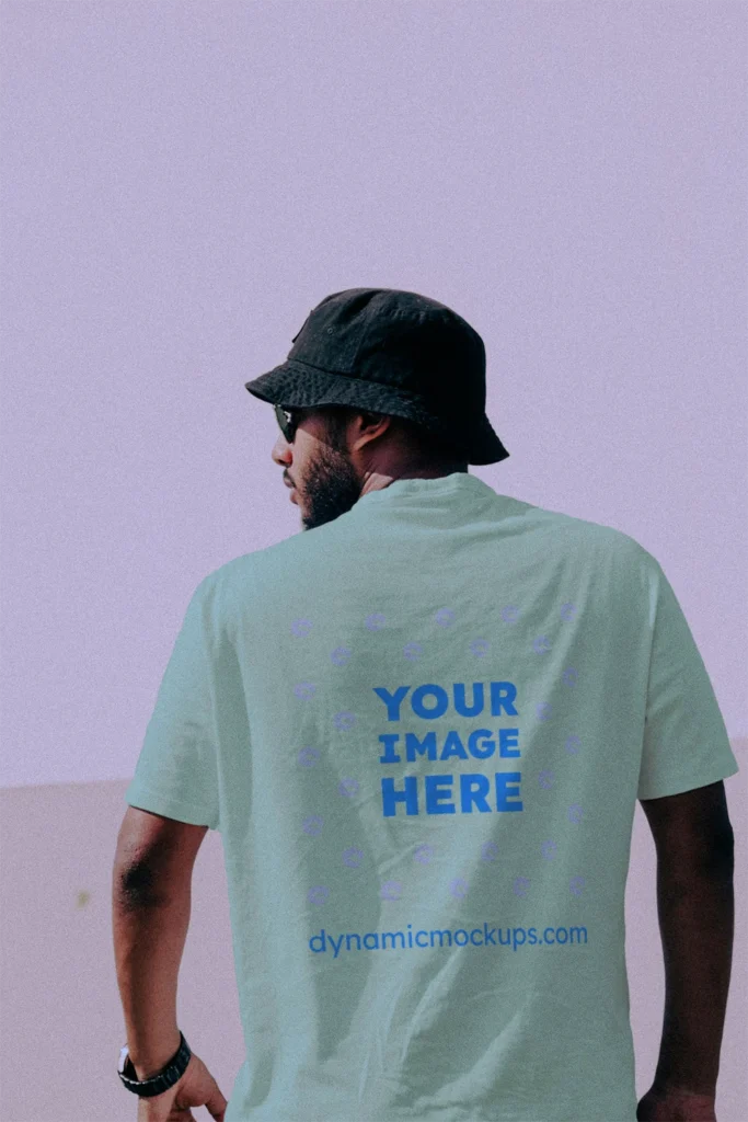 Man Wearing Mint T-shirt Mockup Back View Template