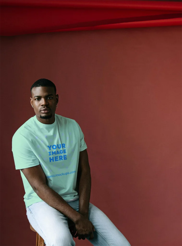 Man Wearing Mint T-shirt Mockup Front View Template