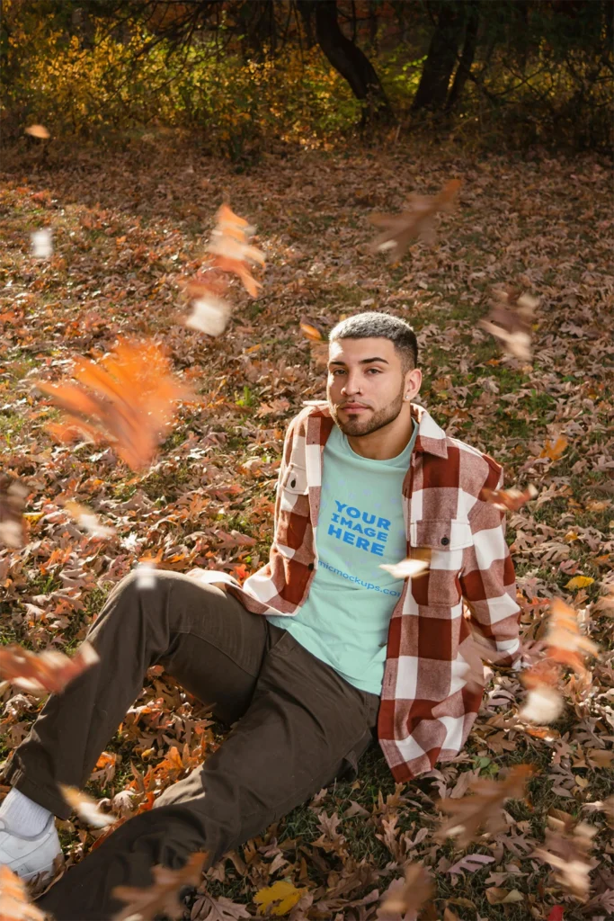 Man Wearing Mint T-shirt Mockup Front View Template