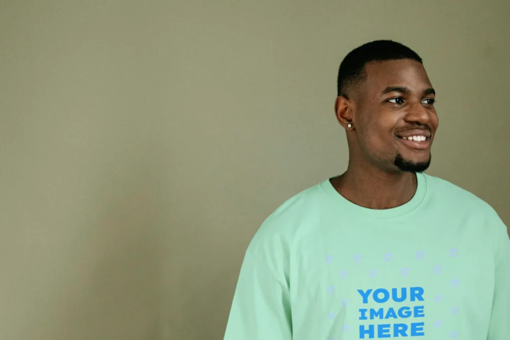 Man Wearing Mint T-shirt Mockup Front View Template