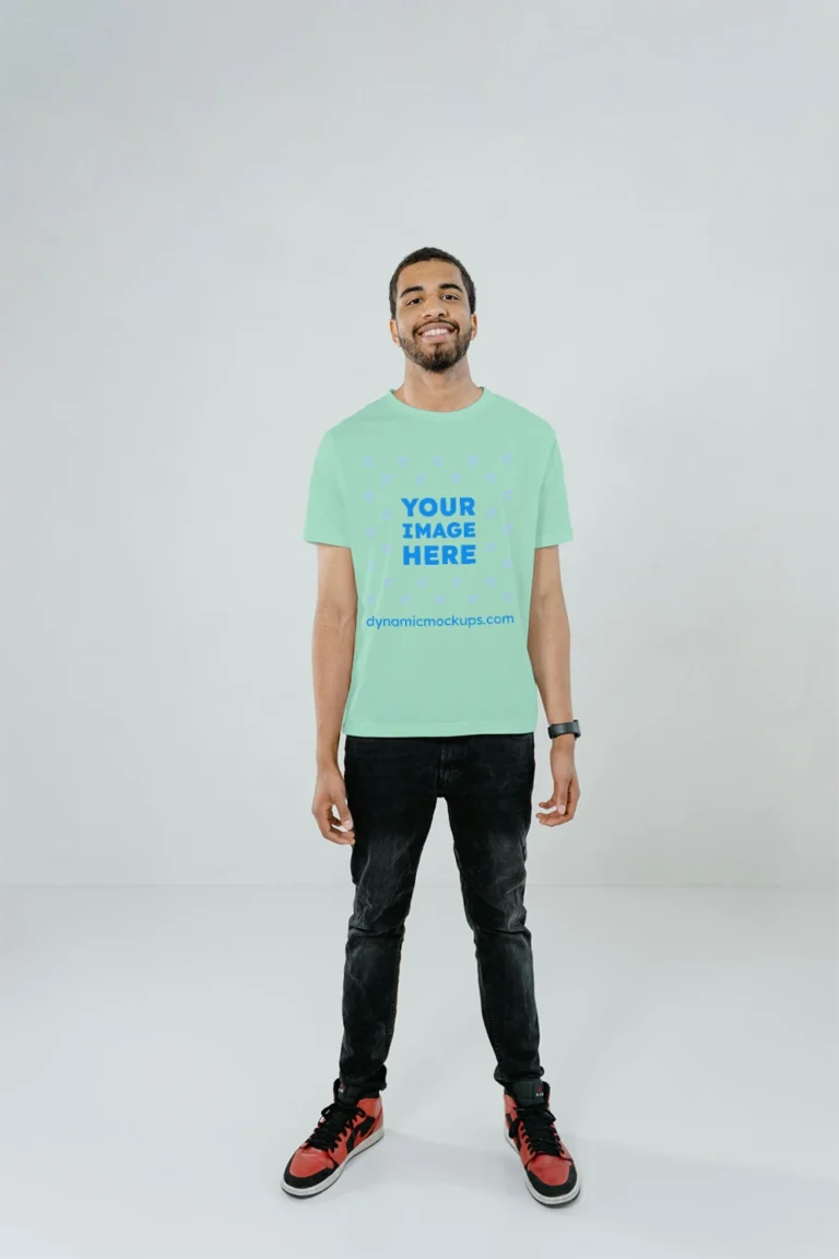 Man Wearing Mint T-shirt Mockup Front View Template