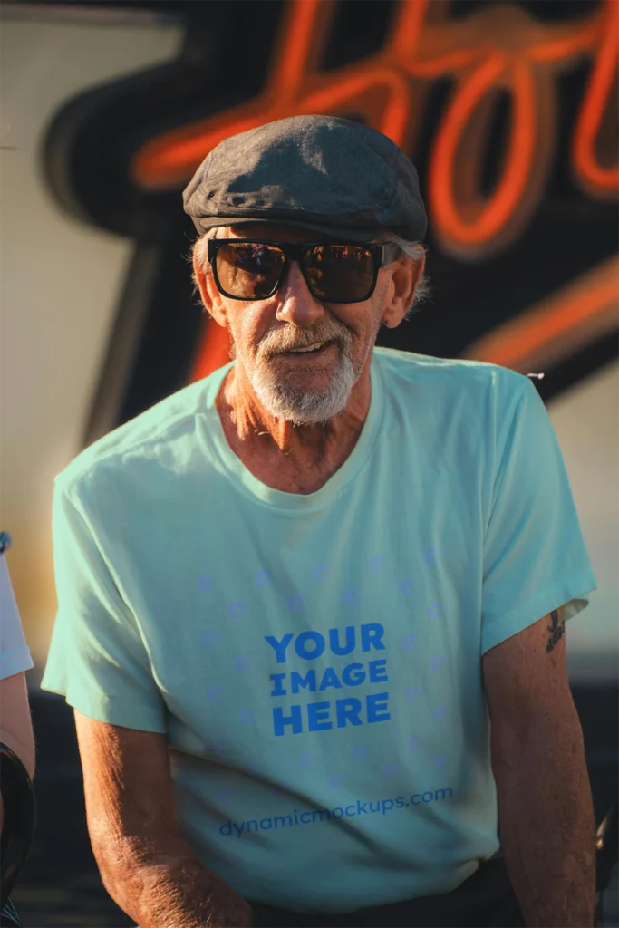 Man Wearing Mint T-shirt Mockup Front View Template