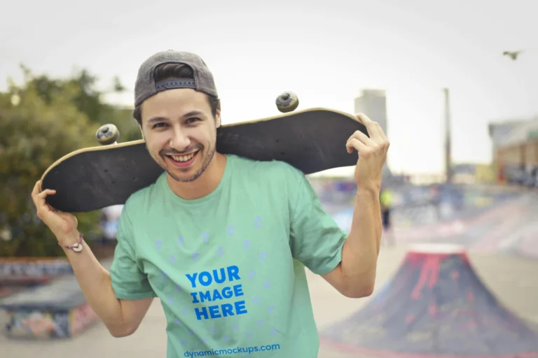 Man Wearing Mint T-shirt Mockup Front View Template