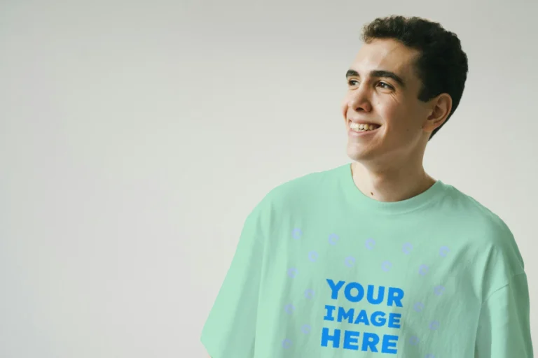 Man Wearing Mint T-shirt Mockup Front View Template