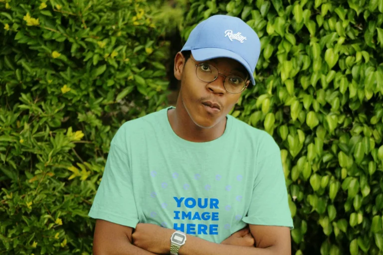 Man Wearing Mint T-shirt Mockup Front View Template