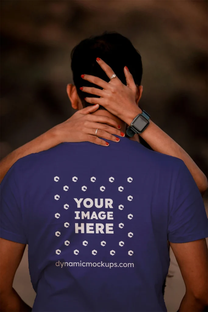 Man Wearing Navy Blue T-shirt Mockup Front View Template