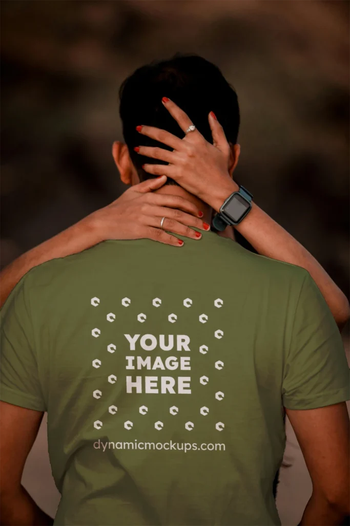 Man Wearing Olive Green T-shirt Mockup Front View Template