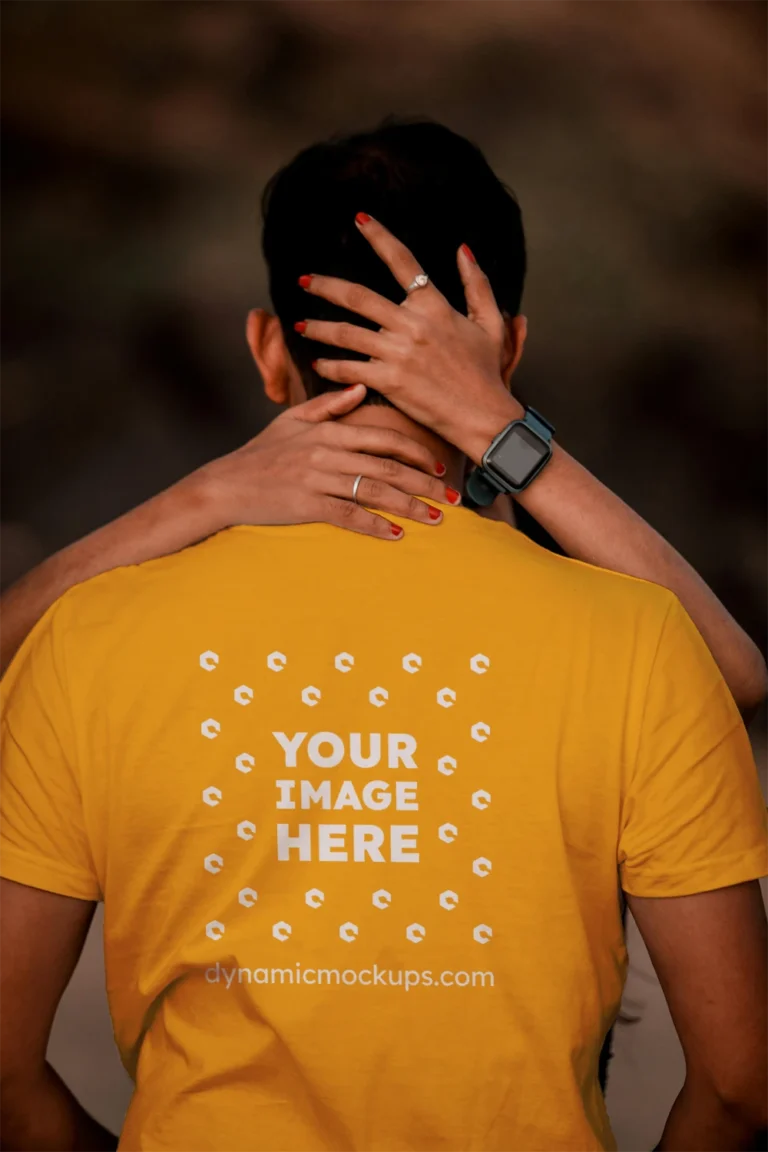 Man Wearing Orange T-shirt Mockup Front View Template