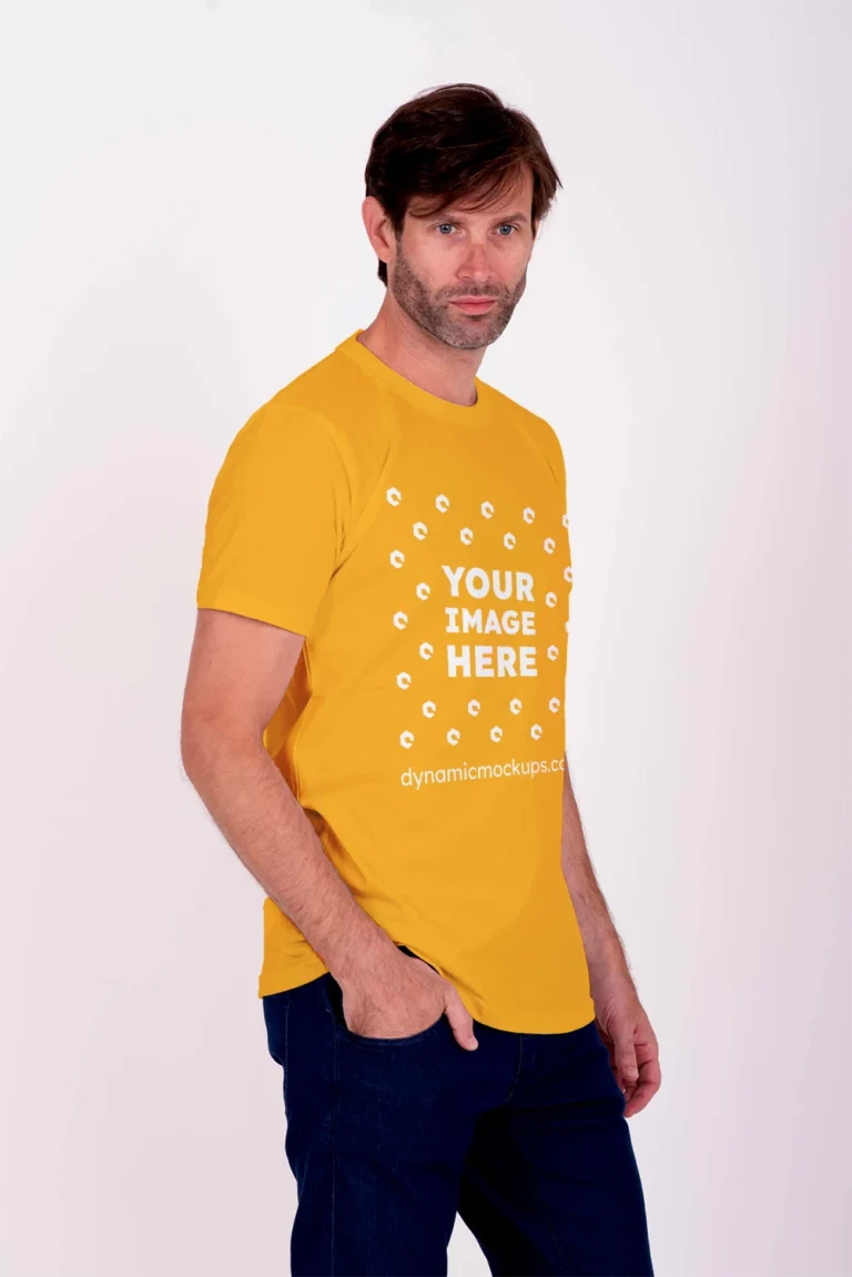 Man Wearing Orange T-shirt Mockup Side View Template