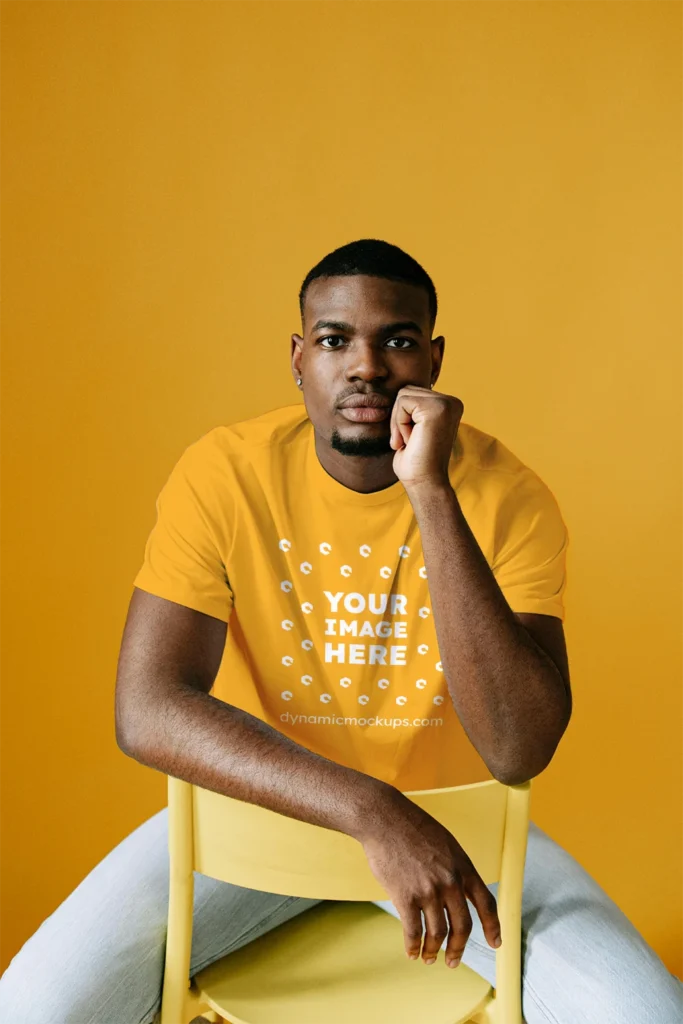 Man Wearing Orange T-shirt Mockup Front View Template