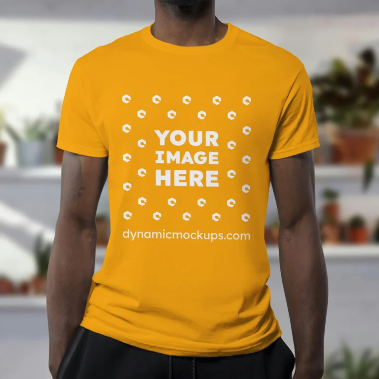 Man Wearing Orange T-shirt Mockup Front View Template