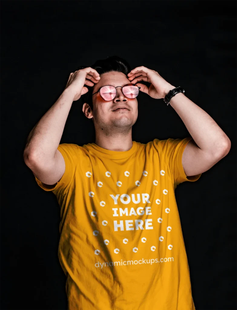 Man Wearing Orange T-shirt Mockup Front View Template