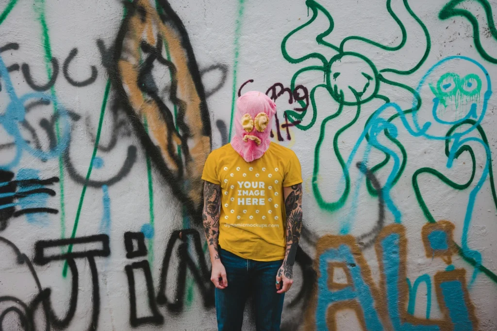 Man Wearing Orange T-shirt Mockup Front View Template