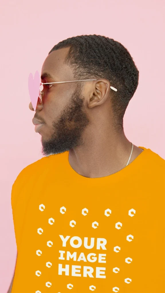 Man Wearing Orange T-shirt Mockup Front View Template