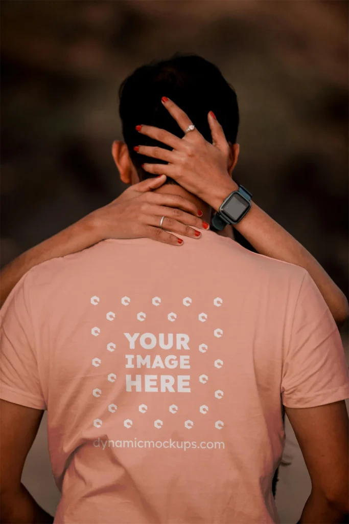 Man Wearing Peach T-shirt Mockup Front View Template