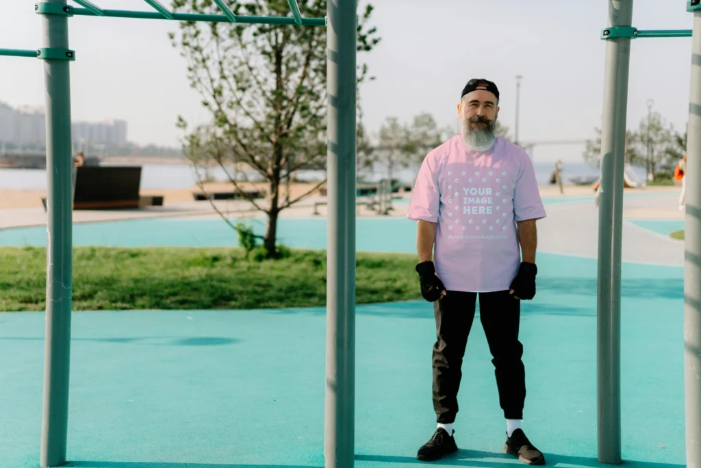 Man Wearing Pink T-shirt Mockup Front View Template