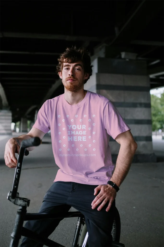 Man Wearing Pink T-shirt Mockup Front View Template