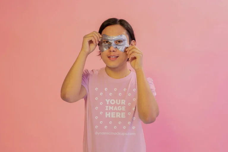 Man Wearing Pink T-shirt Mockup Front View Template