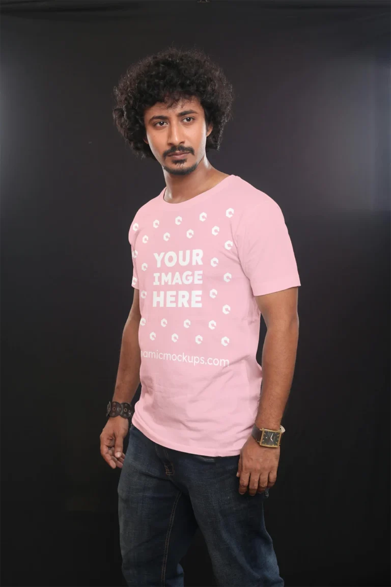 Man Wearing Pink T-shirt Mockup Front View Template