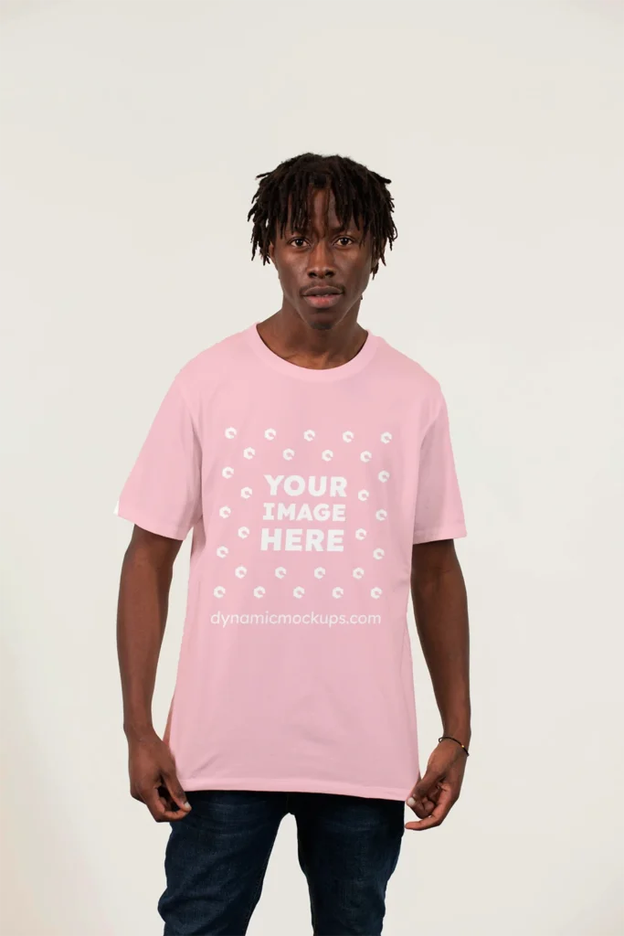 Man Wearing Pink T-shirt Mockup Front View Template