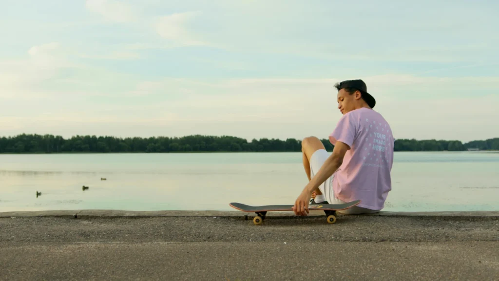 Man Wearing Pink T-shirt Mockup Front View Template