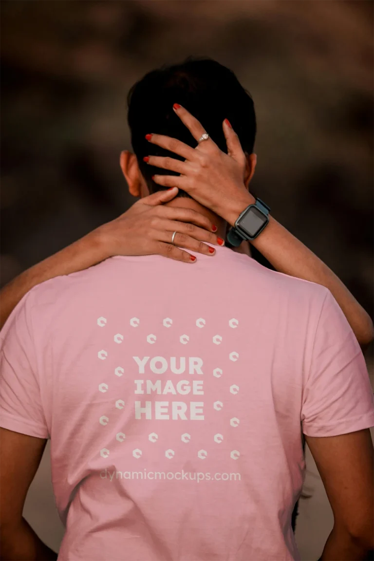 Man Wearing Pink T-shirt Mockup Front View Template